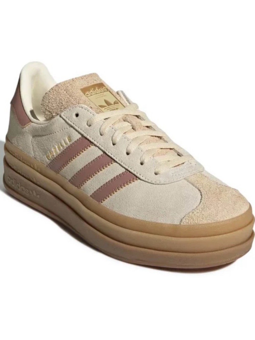 Adidas Gazelle Bold Womens Cream Suede Platform Sneaker with Mauve Stripes